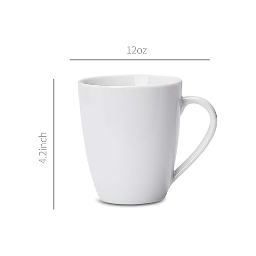 Amazon Basics Porcelain, 12 oz Coffee Mug Set, 12 Count, White