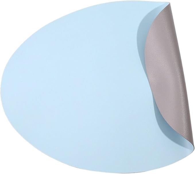 Style Double-Sided PU Leather Western Table Mat Oil-Proof Hotel Home Dining Plate Mat Non-Slip Heat Insulation Pad(Light Blue Gray)