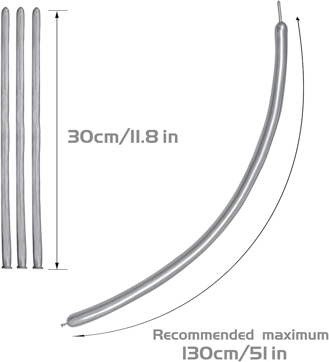 KAWKALSH 260 Metallic Silver Long Balloons for Balloon Garland Thickening Skinny Latex Twisting Animals Modeling Christmas Birthday Wedding Party Festival Decorations 100pcs