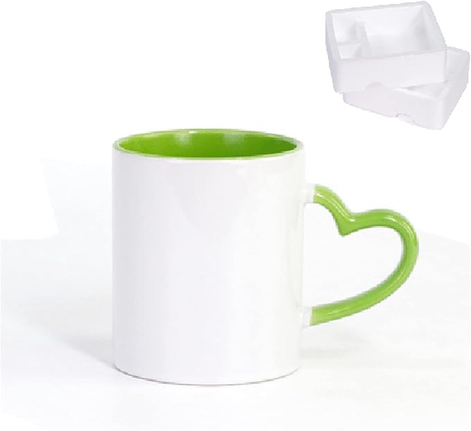 Ceramic Mug DIY Photo Heart Shape Handle Color Inside and Color Hand Cup Customized Pictures Logo Name Text Creative Cut Gifts(Green-1)