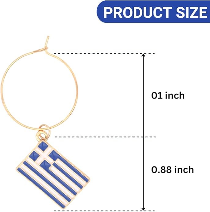 Serendipity Greek Wine Glass Charms, Gift for Greeks, Greece Inspired Glass Identifiers, Set Include 6 charms: Greek Flag, Santorini Chapel, Sun, Sunbed, Boat and Grape, Greek Woman Gift