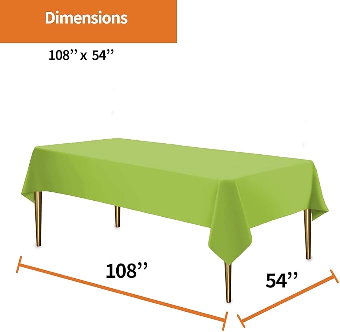 Party Dimensions Lime Green Disposable Plastic Tablecloth for Rectangle Tables (48 Pack) Premium Decorative Table Cloths for Parties, Events & Weddings, Indoors & Outdoors, 54 x 108 inches