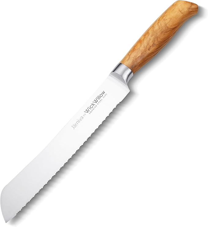 8 Inch Bread Knife – Double Serrated Swedish Steel Sourdough Knife with Italian Olive Wood Handle – Premium Serrated Knife for Homemade Bread, Pastries & Gifts for Home Bakers