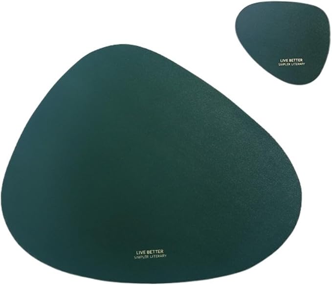 Drop-Shaped Placemat Plate Mat Food Grade Leather Table Pad Waterproof Heat Insulation Kitchen Gadget Easy Cleaning(Dark Green)