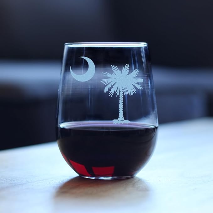 Custom South Carolina Flag - Personalized Stemless Wine Glass - State Themed Drinking Decor and Gifts for South Carolinians - Large 17 Ounce - Customized Wine Glass Gift