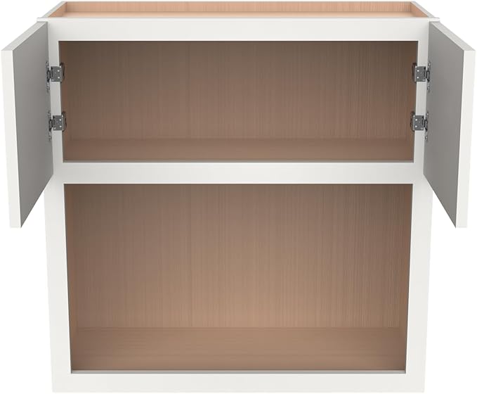 Solid Wood RTA Wall Microwave Cabinet with Open Shelves – Shaker Style, Space-Saving Kitchen Pantry Storage, Durable and Versatile Wall-Mounted Organizer (NT-Origami White, 30" W x 24" D x 36" H)