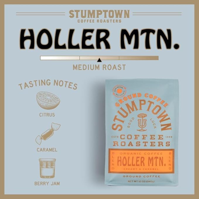 Stumptown Coffee Roasters, Organic Medium Roast Ground Coffee - Holler Mountain 12 Ounce Bag, Flavor Notes of Citrus Zest, Caramel and Hazelnut