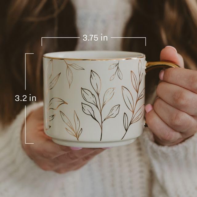 Sweet Water Decor Gold Bows Mug, 14oz Fine Bone China Coquette Tea Cup for Hot & Cold Drinks, Cute Coffee Mug with Golden Bow Patterned Design, Gold Handle & Rim, Gifts for Women