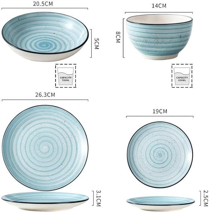 24/48-Piece Handpainted Spirals Stoneware Dinner Combi-Set with Bowl Dessert Plate Soup Plate Dinner Plate(24pcs)