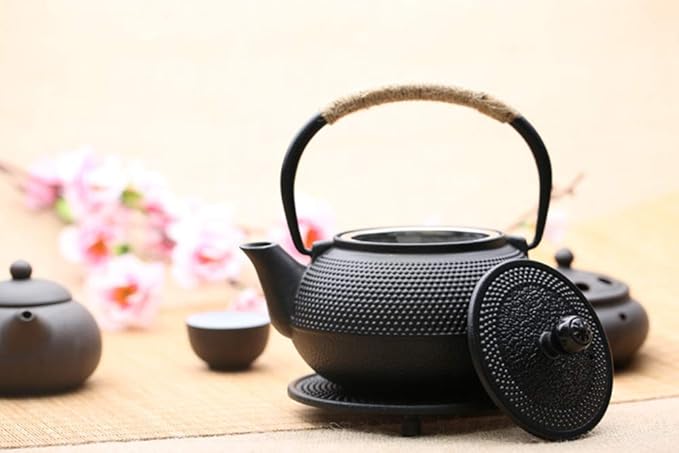 Hwagui - Cast Iron Teapot With Stainless Steel Infuser For Loose Leaf Tea And Teabags, Cast Iron Tea Kettle Stovetop Safe, 800ml/27oz