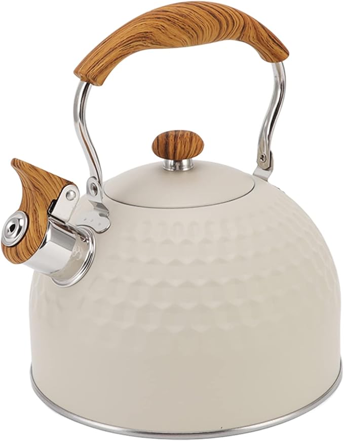 Stainless Steel Tea Kettle stove top kettle whistling Tea Pots for Stove Top Food Grade Whistling Tea Kettle with Wood Pattern Folding Handle for Tea Coffee Milk
