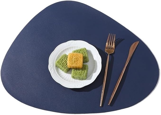 Leather Placemat Tableware Pad Oil Water Heat Insulation Non-Slip Tablemat Coaster for Kitchen Cup(Blue)