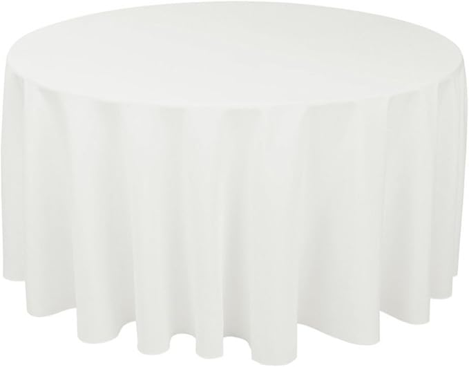 Gee Di Moda Round Tablecloth - 120 Inch White Round Table Cloth for 60 to 96 Inch Round Tables - Heavy Duty Washable Fabric - for Buffet Table, Holiday Party, Dinner, Wedding & Baby Shower