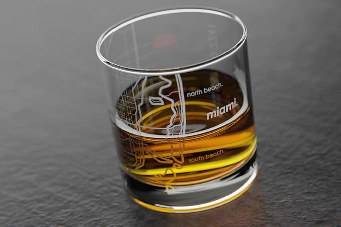 Well Told Engraved Miami Florida Map Rocks Glass, Old Fashioned Whiskey Glass (11 oz, Clear) Etched Whiskey Glass, Gifts For Whiskey Lovers