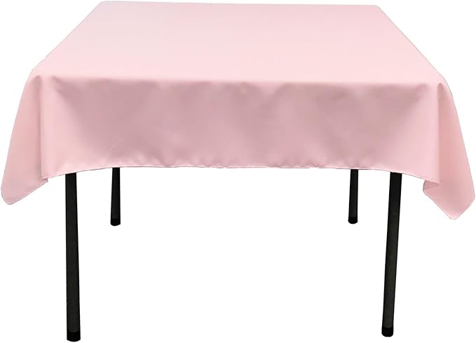 LA Linen Polyester Poplin Washable Square Tablecloth, Stain and Wrinkle Resistant Table Cover 58x58, Fabric Table Cloth for Dinning, Kitchen, Party, Holiday 58 by 58-Inch, Pink Light