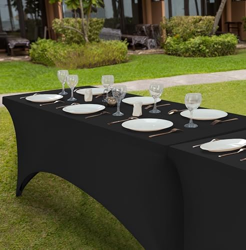 Utopia Kitchen Spandex Tablecloth 1 Pack [6FT, Black] Tight, Fitted, Washable and Wrinkle Resistant Stretch Rectangular Patio Table Cover for Event, Wedding, Banquet & Parties [72Lx30Wx30H Inch]