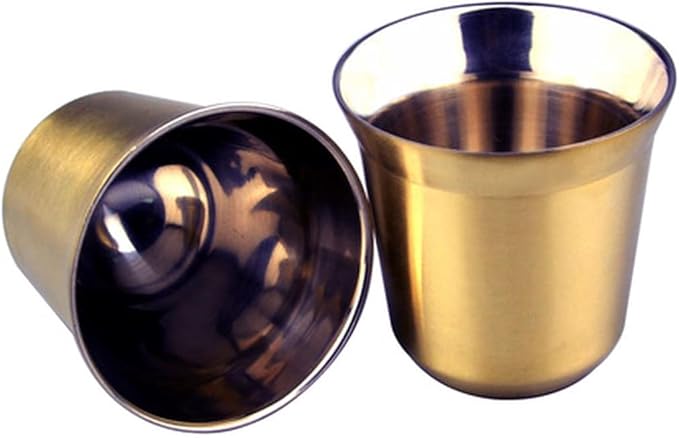 80ml 160ml Set of 2, Espresso Mugs Double Wall Stainless Steel Espresso Cups Set,Insulated Coffee Mugs Last for Years Easy Clean(80ml 2PCS Gold)