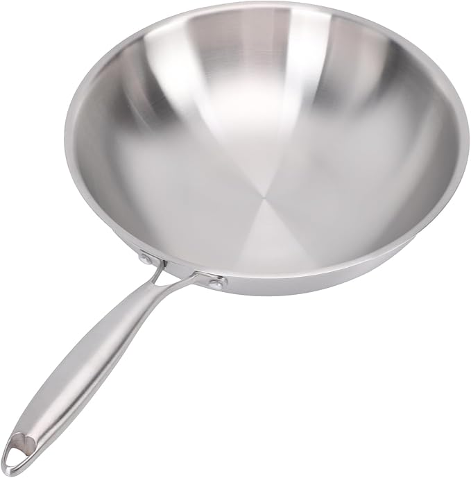 Nonstick Wok Stick Wok No Coating Wok 304 Stainless Steel Stir Fry Pan with Aluminum Core for Induction Gas Electric Stoves (32CM)