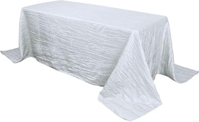 YOUR CHAIR COVERS - 90 x 156 inch Rectangular Crinkle Taffeta Tablecloth - White, Rectangle Table Linens for 8 ft Rectangular Tables, Wedding Crushed Table Cloth