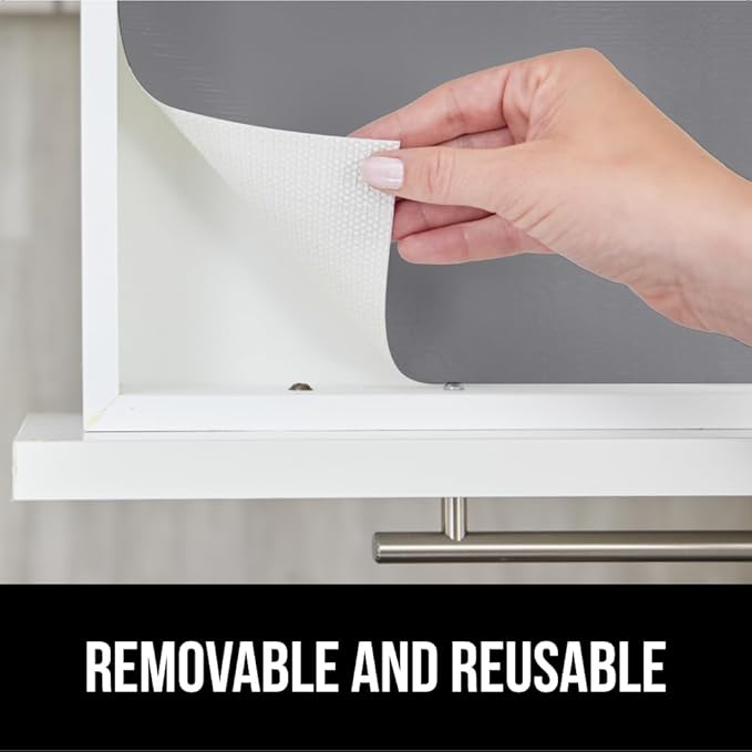 GORILLA GRIP DripGuard Shelf Liner, Non Adhesive Drawer and Kitchen Cabinet Protector, Slip Resistant BPA Free Smooth Surface Plastic Liners for Cabinets, Bathrooms, Closets, 17.5x120 Inch, Gray