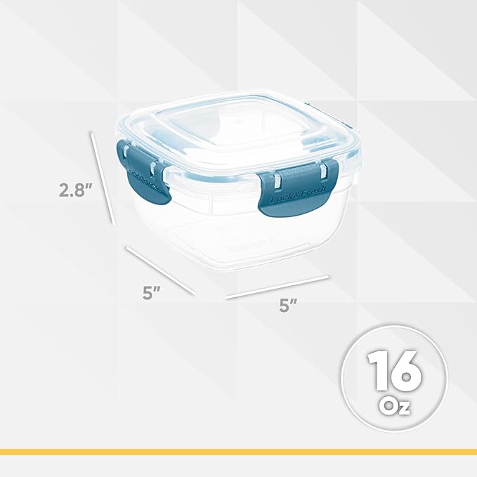 Superio Plastic Food Storage Containers with Airtight Lids, 8 Pack- 16 Oz, BPA Free, Leakproof, Stackable, Microwave, Dishwasher, Freezer Safe, Blue