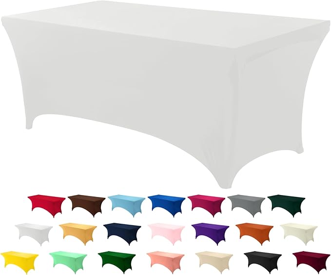Utopia Kitchen Spandex Tablecloth 1 Pack [8FT, White] Tight, Fitted, Washable and Wrinkle Resistant Stretch Rectangular Patio Table Cover for Event, Wedding, Banquet & Parties [96Lx30Wx30H Inch]