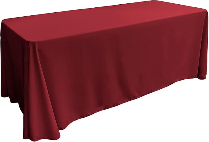 LA Linen Polyester Poplin Washable Rectangular Tablecloth, Stain and Wrinkle Resistant Table Cover 90x132, Fabric Table Cloth for Dinning, Kitchen, Party, Holiday 90 by 132-Inch, Cranberry