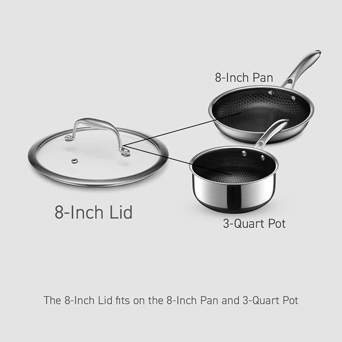HexClad Tempered Glass Lid, 8-Inch, Designed for HexClad Hybrid Cookware, Steam Vented, Dishwasher Safe