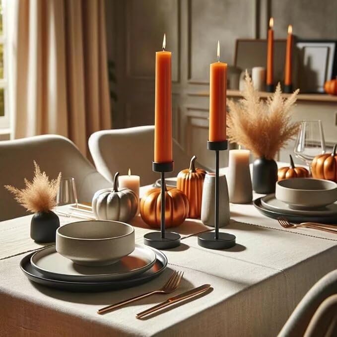 12-Inch Tall Dripless Taper Candles Set of 4 - Orange Tapered Candles, Perfect for Halloween,Fall - Smokeless, Unscented, Long Burning - Hand Poured, Colored Tall Candlesticks - Thanksgiving