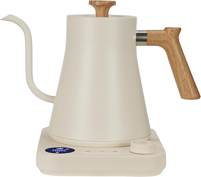 Electric Kettles, Gooseneck Electric Kettle, ±1℉ Temperature Control, Stainless Steel Inner, Quick Heating, for Pour Over Coffee, Brew Tea, Boil Hot Water, 0.9L (White)