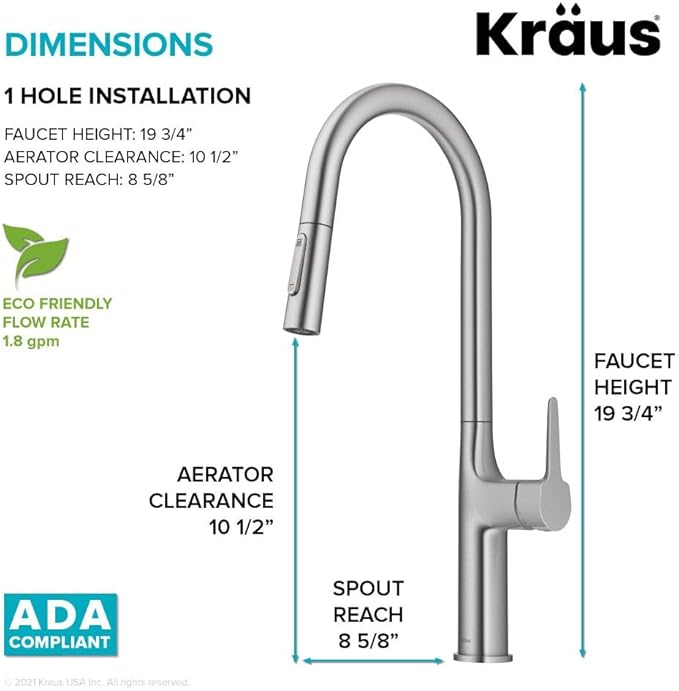 KRAUS Oletto Tall Modern Pull-Down Single Handle Kitchen Faucet in Spot Free Stainless Steel, KPF-3101SFS