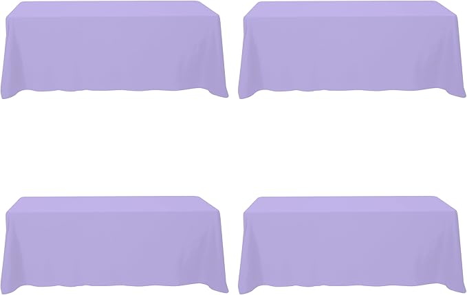 BRILLMAX 4 Pack Lavender Tablecloths 90 x 156 Inch for 8ft Rectangle Tables - 150 GSM Polyester Fabric, Floor Length Drop, Water, Stain & Wrinkle Resistant Cloth Cover for Wedding Reception Banquet