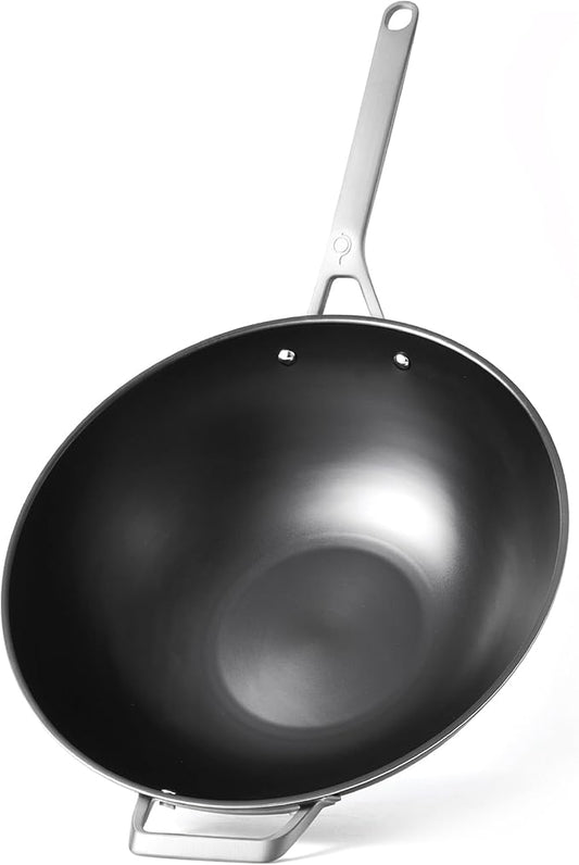 13 Inch Carbon Steel Wok Pan - Carbon Steel Clad, Better than Cast Iron - Lightweight, Naturally Nonstick, Non Toxic Cookware, No Coatings - Induction Wok, Oven, Outdoor Grill Cooking