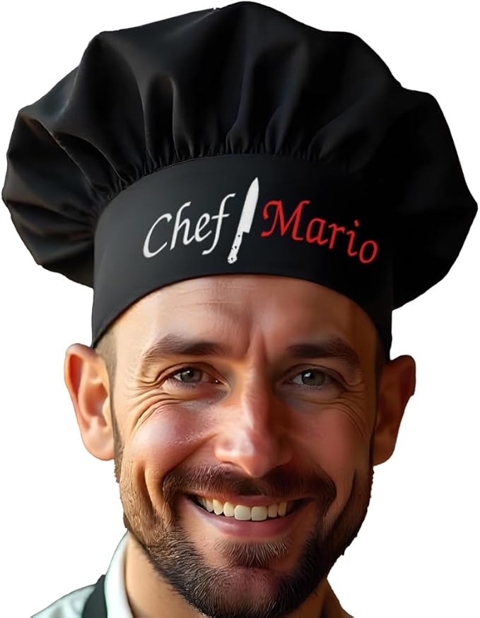 Made in USA Personalized Chef Hat with Custom Embroidery for Adults and Kids Cooking BBQ Gift Add a Name to Chef Knife Design