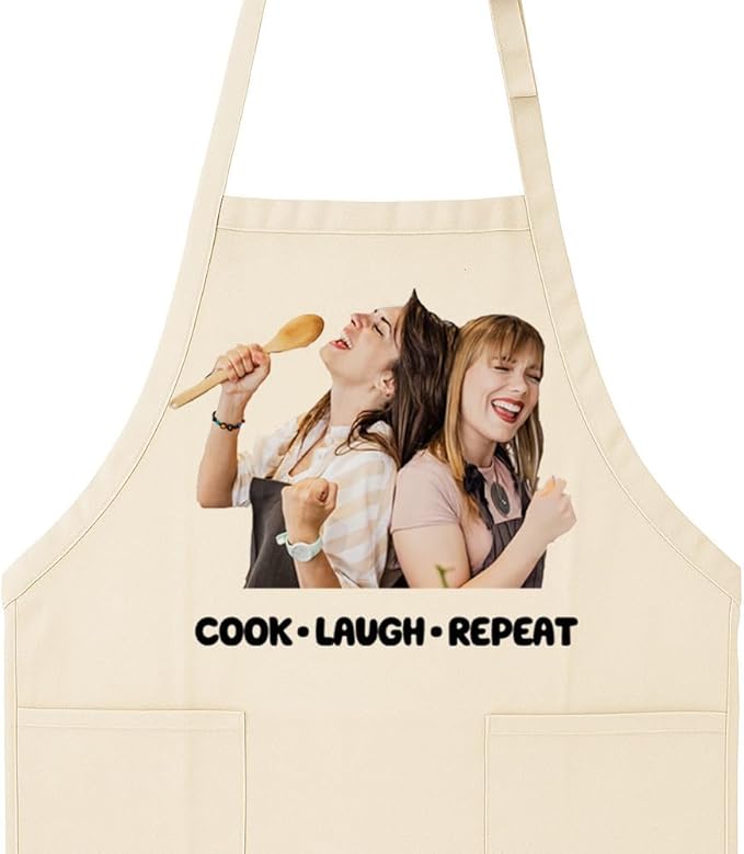 Custom Photo Apron – Personalized Kitchen Apron with Picture & Text, Upload Your Image, 100% Cotton Chef Apron for Cooking, Baking & Gifts (6 Colors)