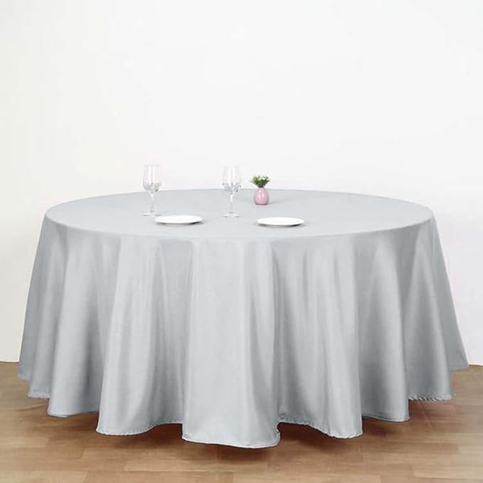 Efavormart 120" Wholesale Round Tablecloth Polyester Round Table Linens for Wedding Party Banquet Restaurant - Silver