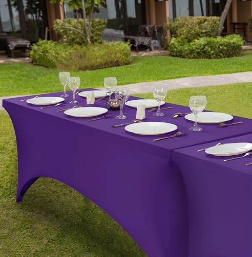 Utopia Kitchen Spandex Tablecloth 1 Pack [6FT, Purple] Tight, Fitted, Washable and Wrinkle Resistant Stretch Rectangular Patio Table Cover for Event, Wedding, Banquet & Parties [72Lx30Wx30H Inch]