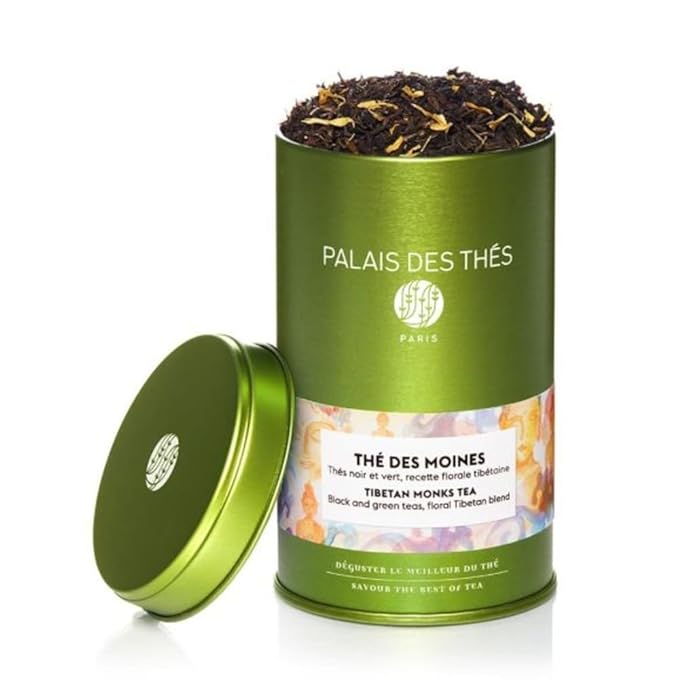 Palais des Thés - Tibetan Monks - Black & Green Tea Floral Blend - Premium Loose Leaf, Serves 20-25 Cups - 3.5oz Tin