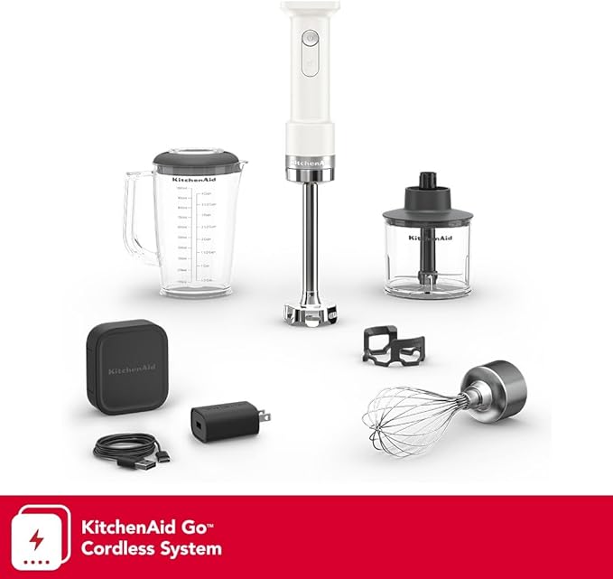 KitchenAid Go Cordless Hand Blender with Accessories - Battery Included, KHBRV75, Porcelain White