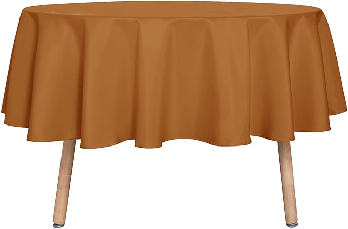 sancua Round Tablecloth 70 Inch(Fits 20-58 Inch Tables) Light Brown- Water Resistant Spill Proof Washable Polyester Fall Table Cloth Decorative Fabric Cover for Dining Thanksgiving Parties, Bronze