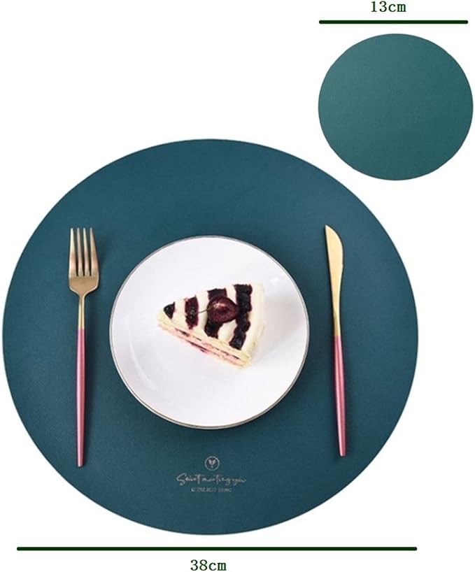 Faux Leather Placemats and Coasters Set Washable Round Table Mat Waterproof Coffee Mats Heat- Place Mats Table(Circle Cream)