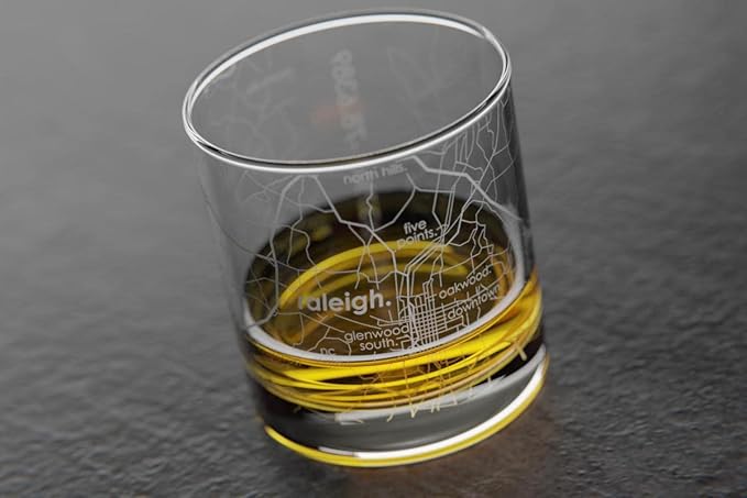 Well Told Engraved Raleigh North Carolina Map Rocks Glass, Old Fashioned Whiskey Glass (11 oz, Clear) Etched Whiskey Glass, Gifts For Whiskey Lovers