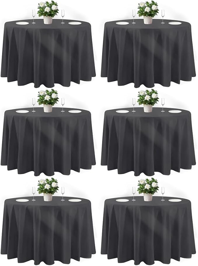 Cuckan 120 Inch Round Tablecloth, 6 Pack Black Stain Resistant and Wrinkle-Free Polyester Table Cover for Wedding, Banquet, Party, Restaurant – [Black ], [6-Pack]