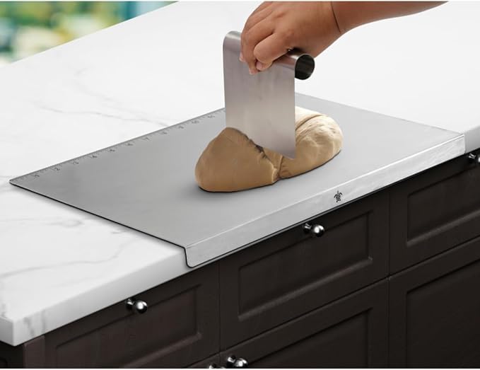 Stainless Steel Cutting Board with Lip | Small size | With Free Dough Cutter for Kitchen Needs | Countertop Metal Baking Board | Meat Chopping | Dishwasher Safe, 15.74 | Valentines gift