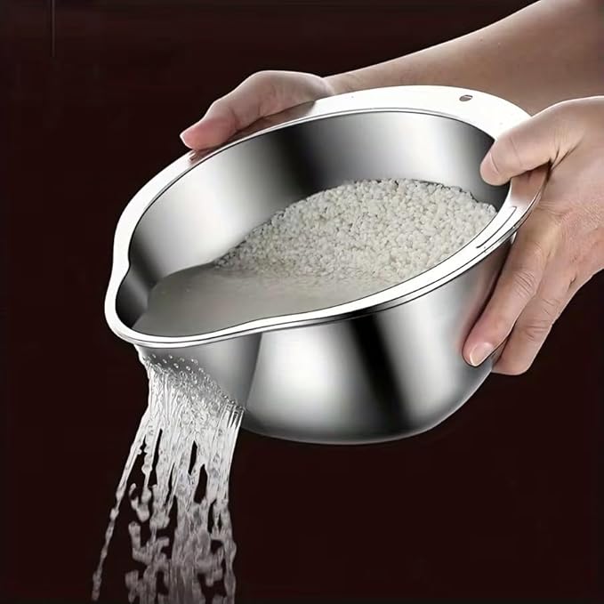 Upgrade Your Kitchen With This Modern Design 304 Stainless Steel Rice Colander – Fine Mesh Strainer, Durable, Rust-Resistant, Ideal for Washing and Draining Rice, Vegetables, Fruits and More