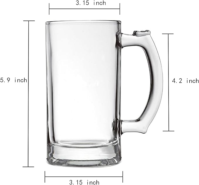 Heavy Beer Mugs Set, 16oz Glass Mugs With Handle, Beer Glasses For Freezer, 500ml Beer Drinking Glasses, Traditional Stein For Bar, Alcohol, Beverages,Coffee, Teas, Set of 2