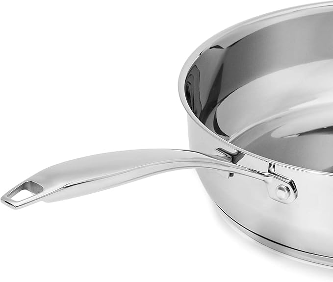 Amazon Basics Stainless Steel Cookware 15-Piece Set, Oven Safe, Pots and Pans, Induction-Ready, Even Heating, Easy to Clean, Heavy Duty, Silver