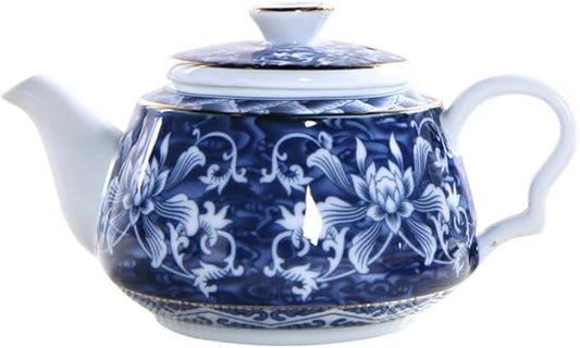 Luxshiny Vintage Porcelain Teapot 6.7Oz Ceramic Tea Kettle with Built-in Filter Blue and White Chinese Style Tea Pot for Home and Office Brewing Red Pu Er