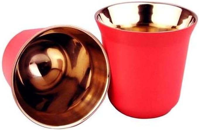 80ml 160ml Set of 2, Espresso Mugs Double Wall Stainless Steel Espresso Cups Set,Insulated Coffee Mugs Last for Years Easy Clean(80ml 2PCS Red)