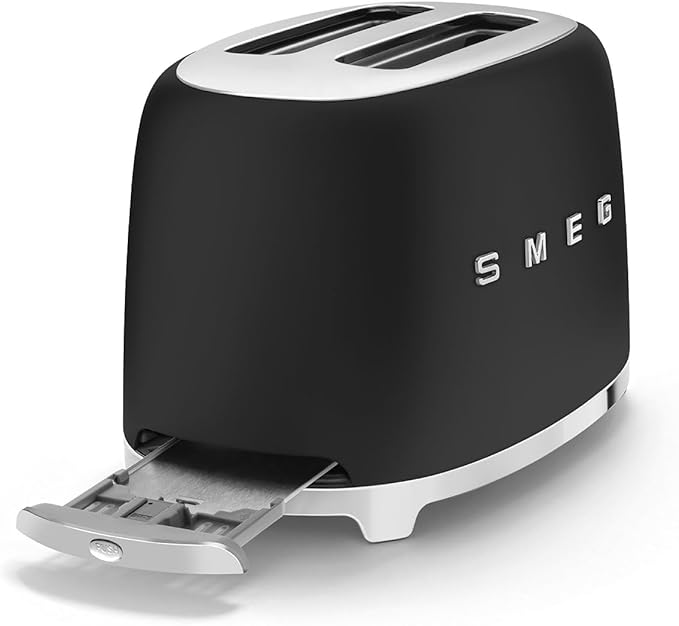 SMEG 2 Slice Toaster with 6 Presets and Defrost Function and Removable Crumb Tray TSF01BLMUS, Matte Black